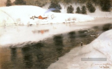 neige à Simoa River impressionnisme Norwegian paysage Frits Thaulow Peinture à l'huile